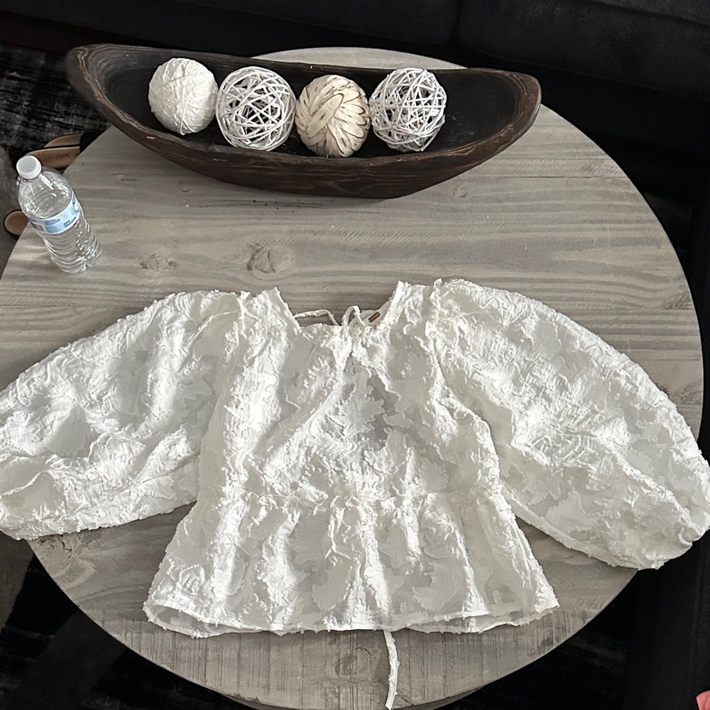 Free People Cream Textured Blouse